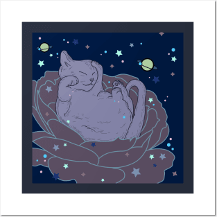 flower cat in space Posters and Art